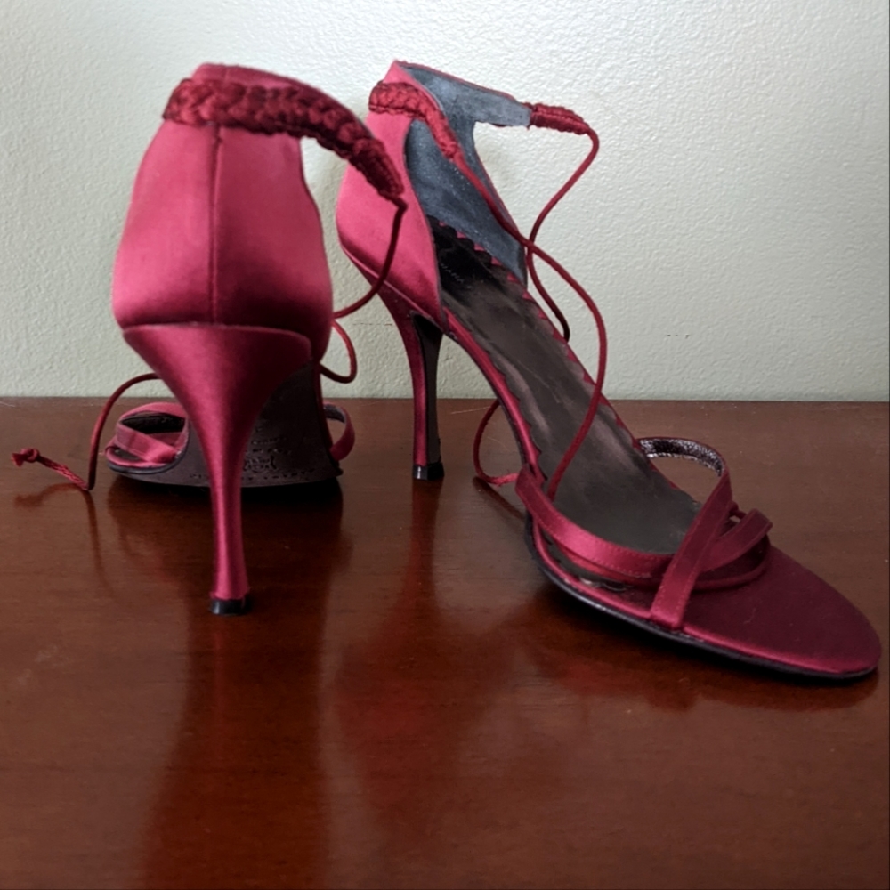 BR red satin high heels